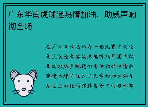 广东华南虎球迷热情加油，助威声响彻全场